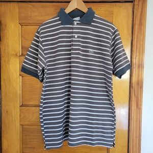 Lacoste Polo Shirt Mens FR Size 7 / US XXL Gray White Striped Preppy